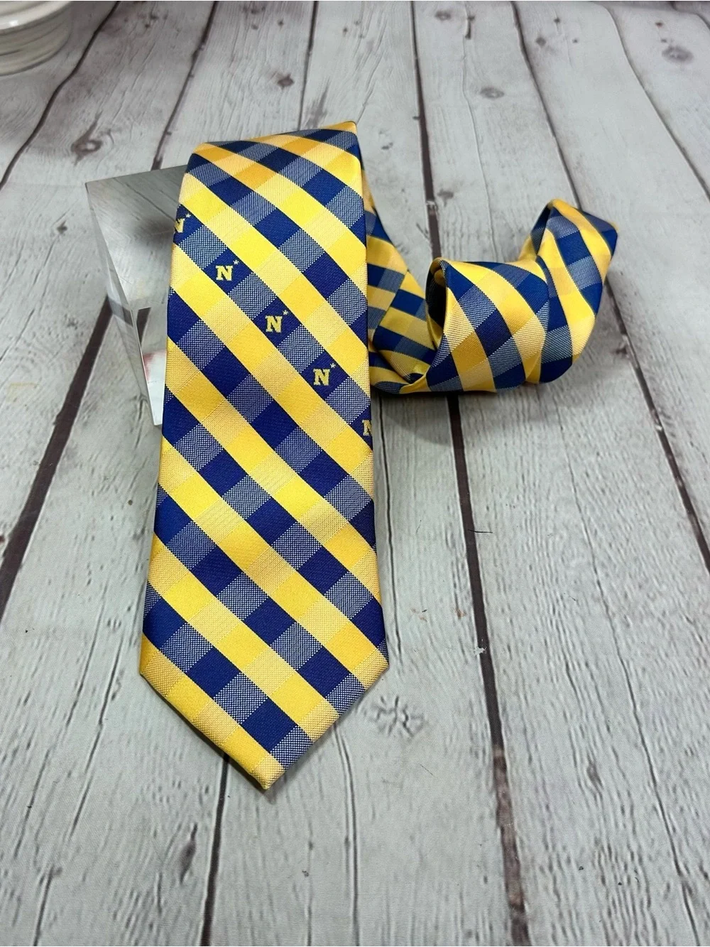 eagles wings US navy Yellow & Blue Plaid Men's Tie fandom collegiate military